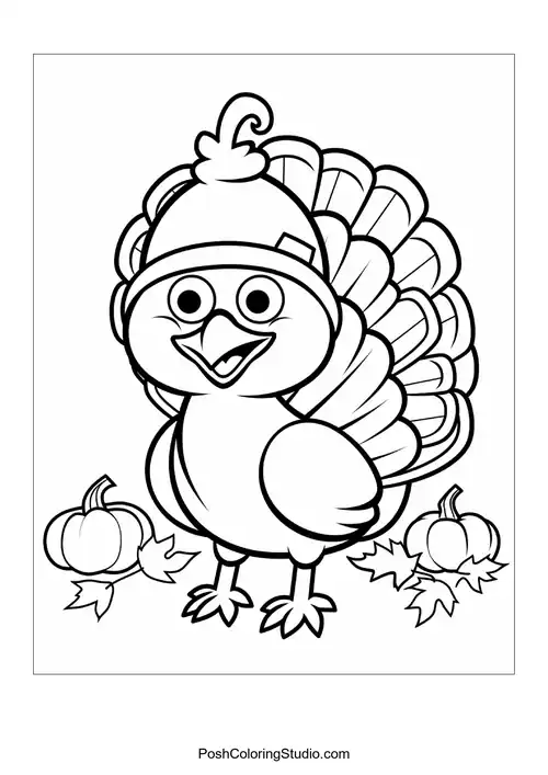 A turkey with a big smile and rounded body.