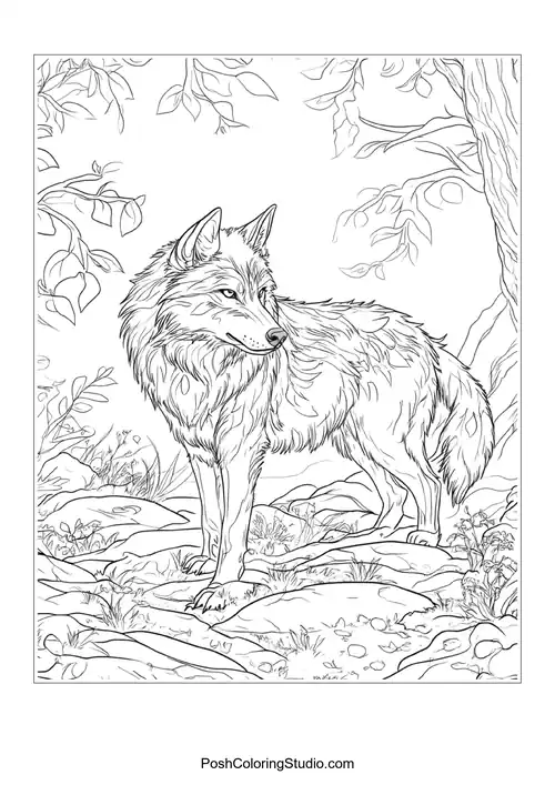 A wolf's head with intricate patterns and textures.