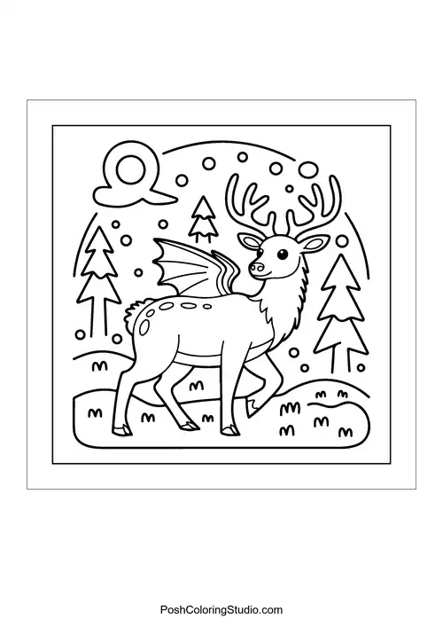 A deer with wings walking through a forest.
