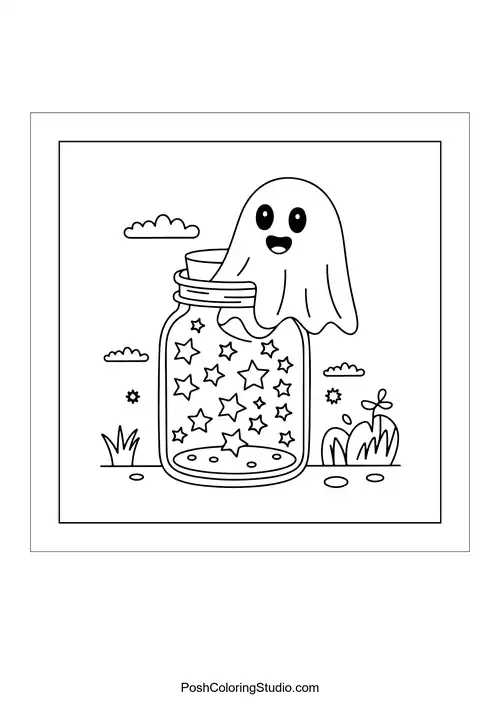 A ghost on a treehouse with candy.
