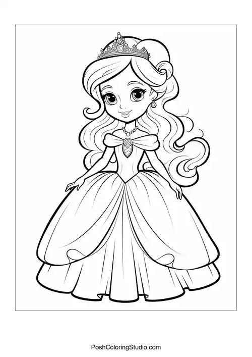 A princess with a bouquet in a beautifully styled gown.