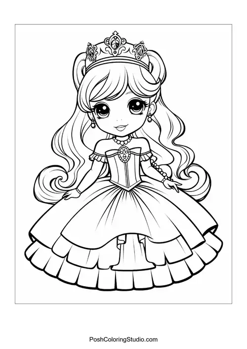 A princess in a gown with a unique bodice and tiara.