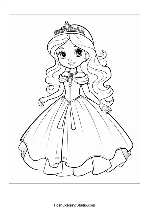 A princess with a bouquet and a detailed gown design.