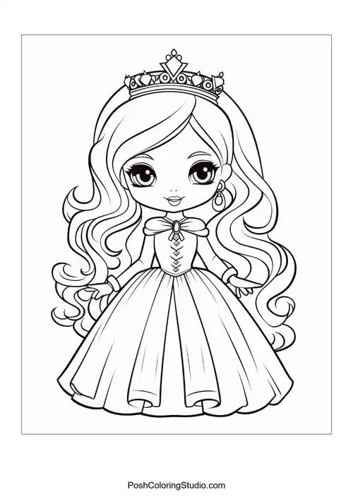 A princess with long hair and a simple gown design.
