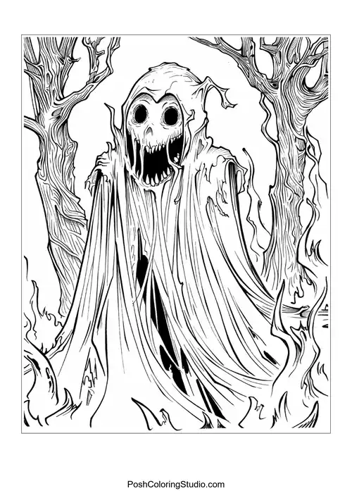 A woman with long hair and skulls, featuring dramatic flames.