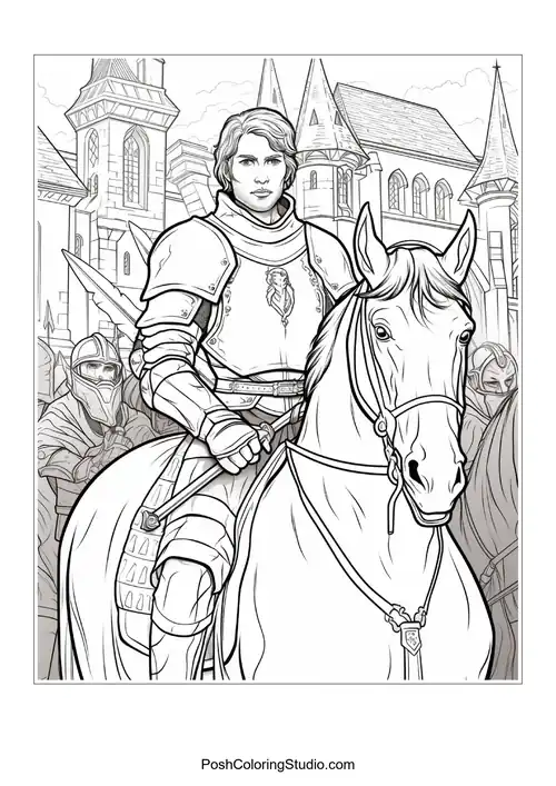 A knight stands with a sword and a dragon companion.