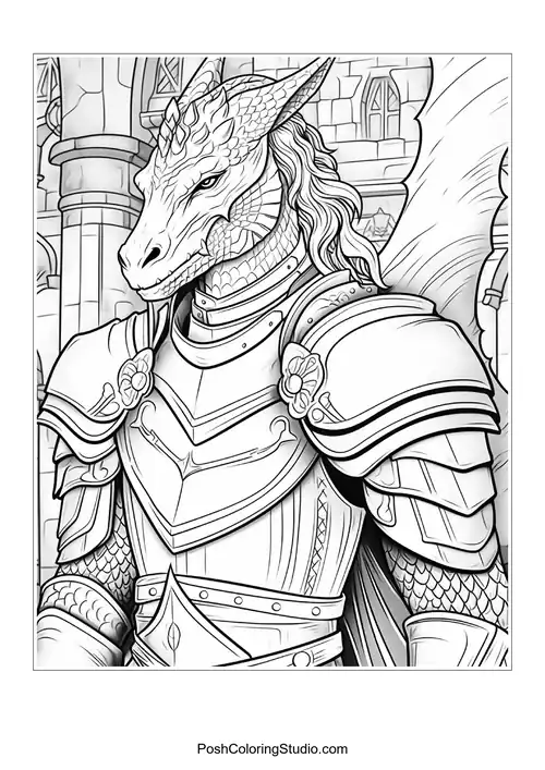 A knight poses with a sword and a dragon companion.