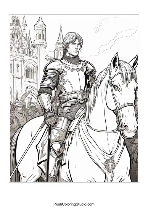 A knight stands confidently with a sword in hand.