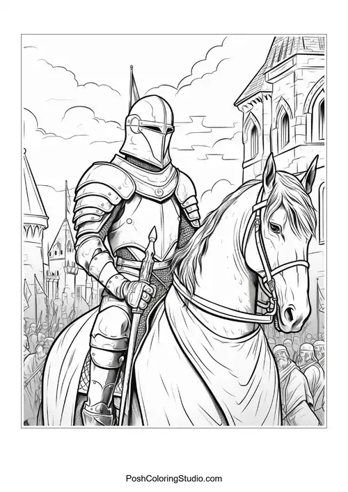 A knight stands confidently with a sword in hand.