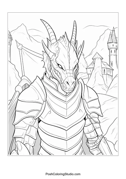 A dragon-like knight poses with a sword.