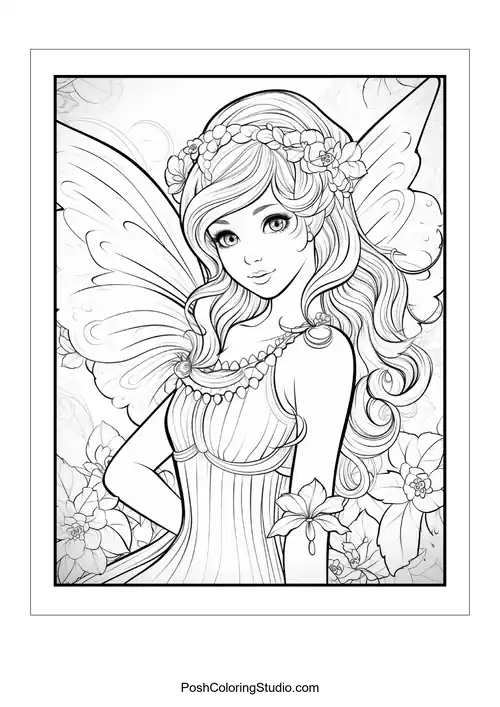 A fairy with a flower crown and a confident pose.