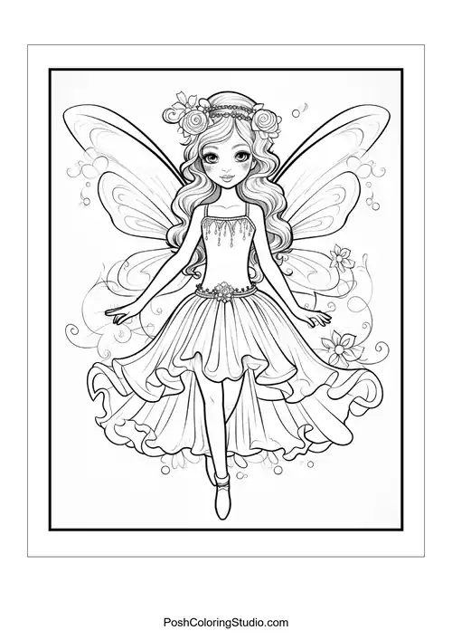 A fairy with a flowing gown and floral accents.