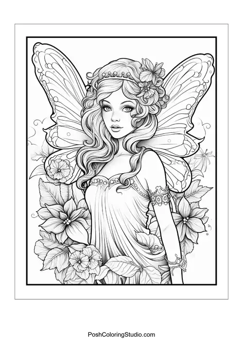 A fairy with a flowing dress and butterfly wings.