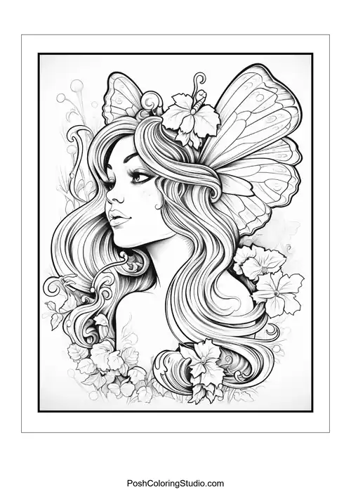 A fairy with a crown and a bouquet of flowers.