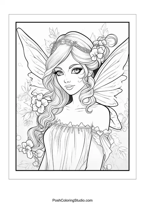A fairy with a flowing dress and butterfly wings.