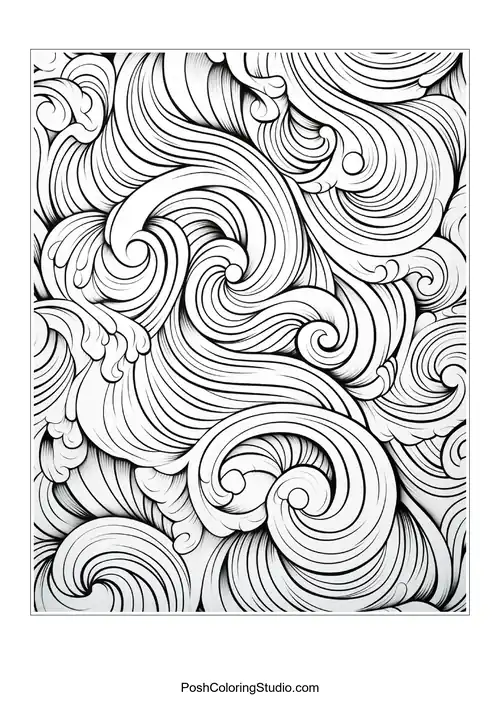 A dense arrangement of swirling lines and shapes.