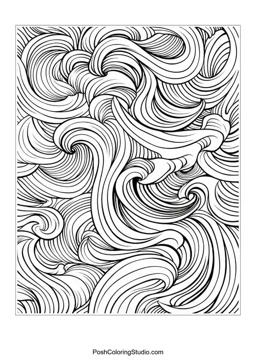 A whimsical design of swirling lines and floral shapes.