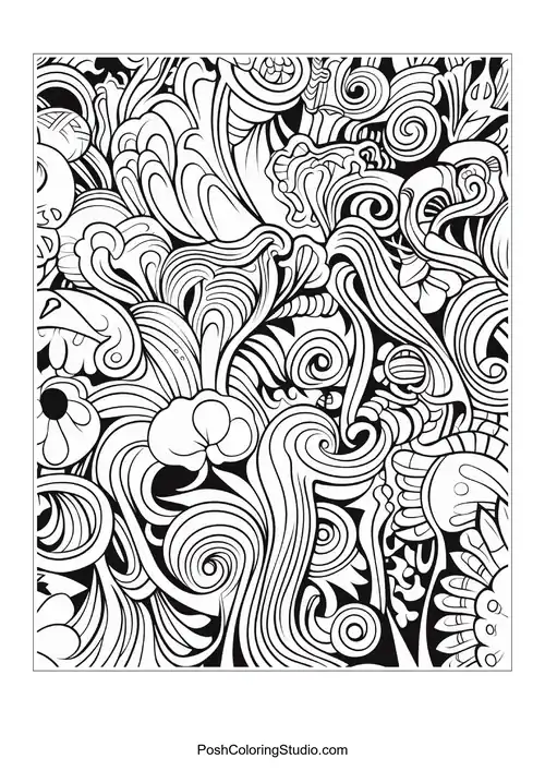 A pattern of swirling lines and abstract shapes.