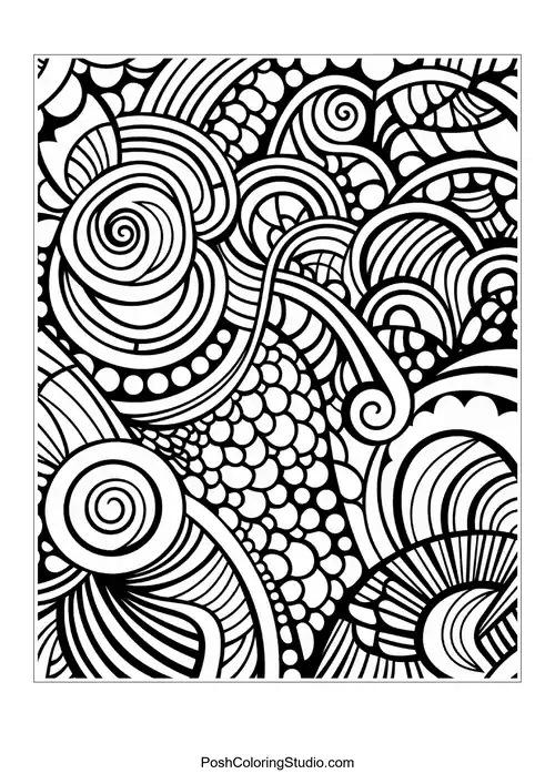 A pattern of swirling lines and abstract shapes.