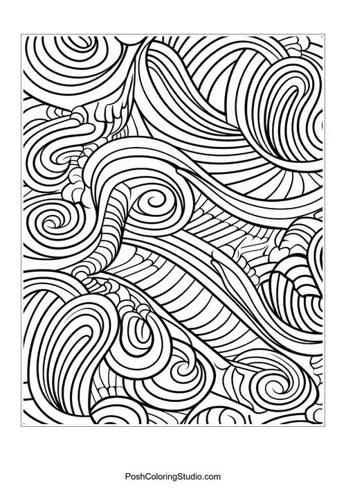 A flowing design of waves and curls with depth.