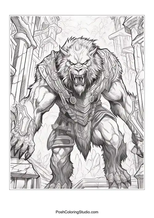 A werewolf with intricate fur details.