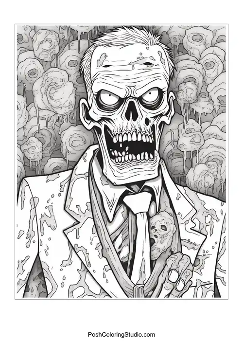 A zombie with a wild hairstyle and a menacing expression.