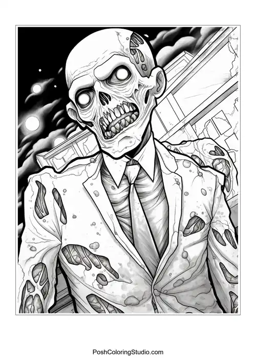 A zombie with a wild hairstyle and a menacing expression.