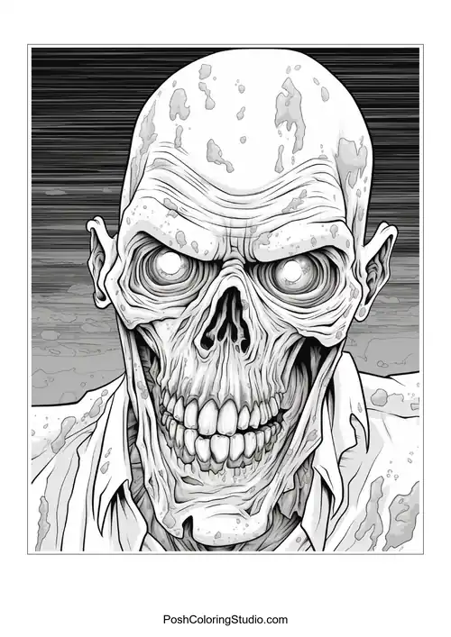 A zombie with a wild hairstyle and a menacing expression.