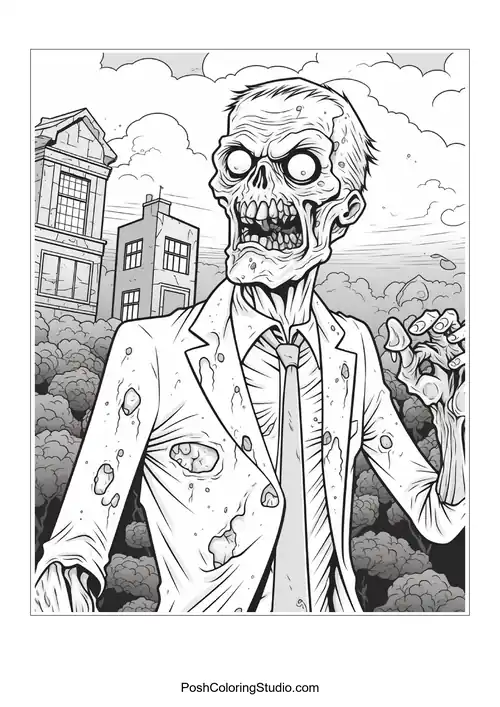 A zombie with a suit and a shocked expression.