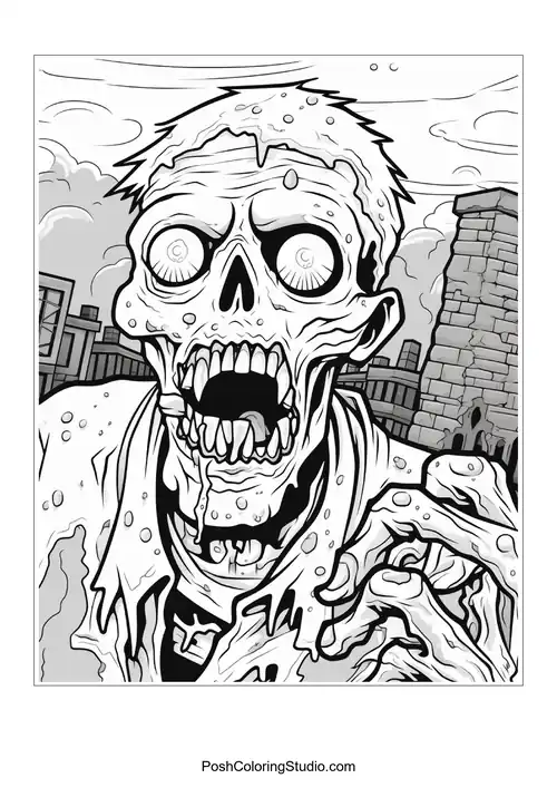 A zombie with a suit and a shocked expression.