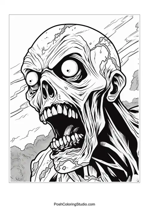 A zombie with a wild hairstyle and a menacing expression.