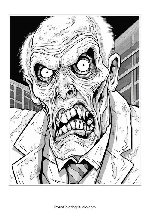 A zombie with a wild hairstyle and a menacing expression.