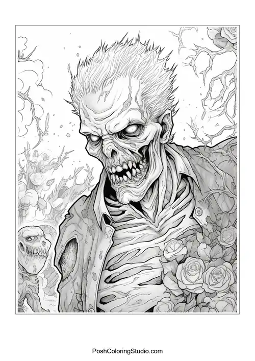 A zombie with a mohawk hairstyle and a tattered shirt.
