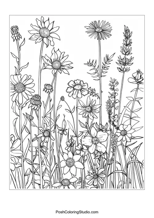 A collection of flowers and plants in a natural setting.