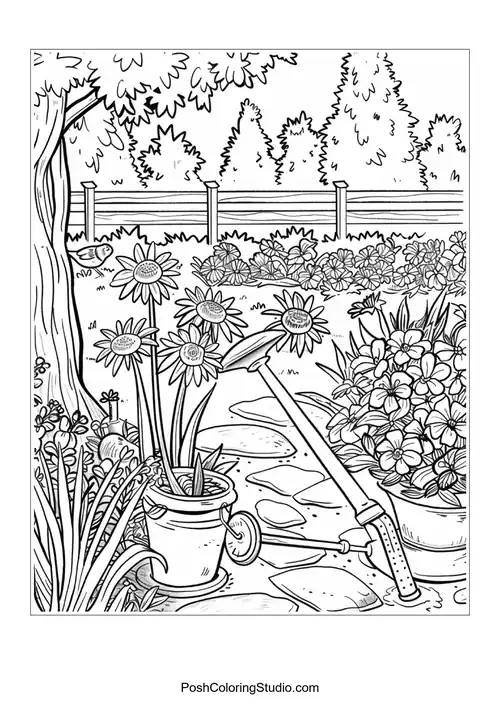 A detailed illustration of flowers and plants in a natural setting.