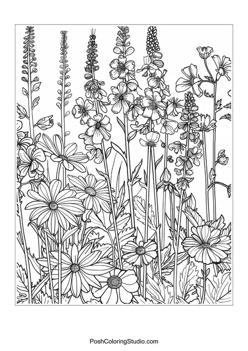 A collection of flowers with varying heights and textures.