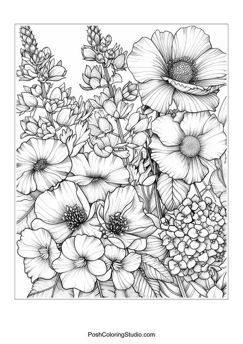A close-up of blooming flowers with detailed petals.