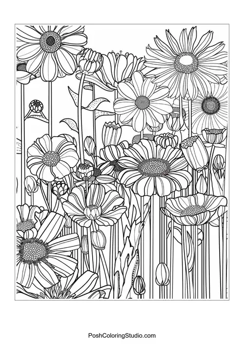A collection of flowers with detailed patterns and textures.