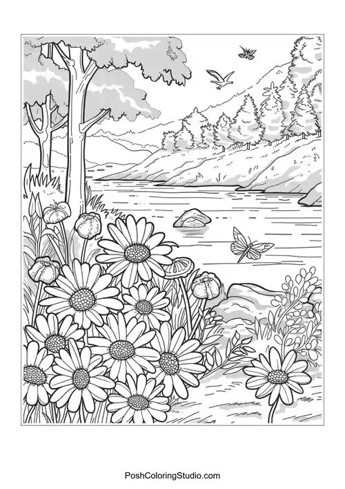 A field of daisies with intricate details on each flower.