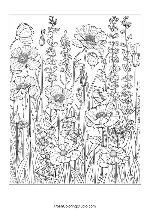 A collection of flowers with intricate details and patterns.