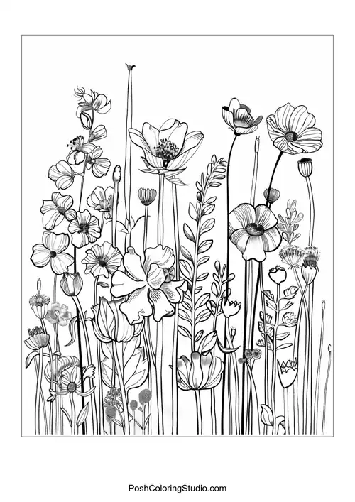 A detailed illustration of tulips in a circular arrangement.