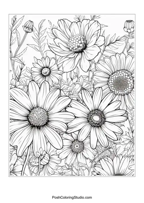 Daisy Flowers Coloring Pages sample thumbnail