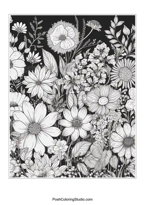 A cluster of daisies with intricate floral and leaf details.