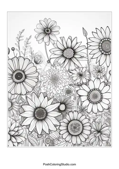A floral design featuring daisies and leaves.