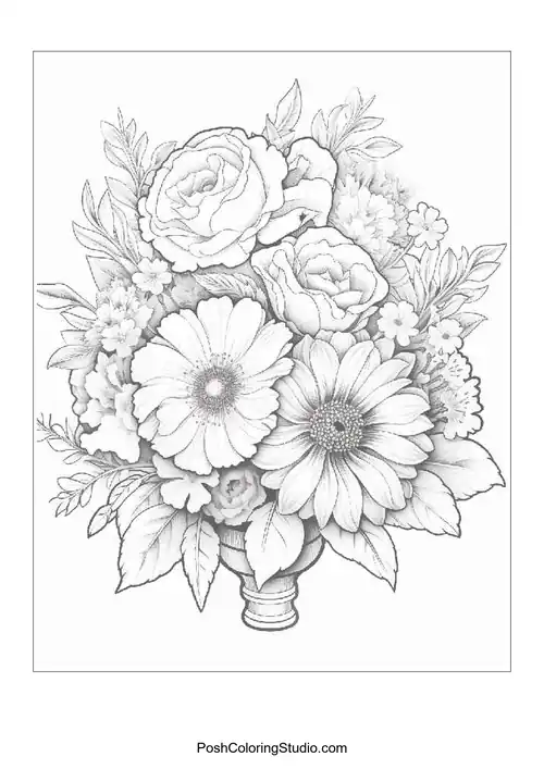 A floral design featuring roses and hibiscus among other blooms.