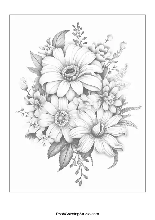A floral arrangement with sunflowers and delicate blossoms.