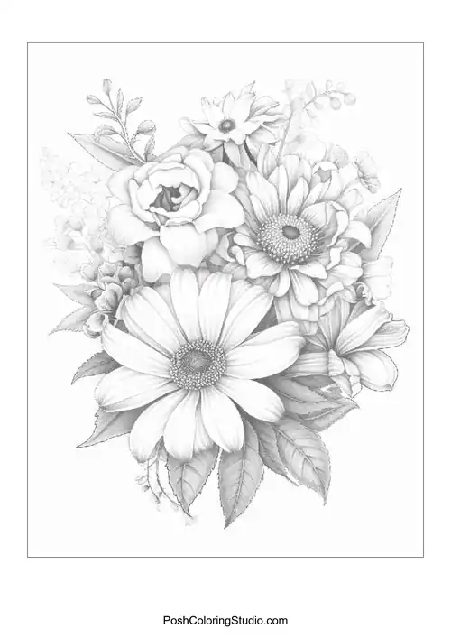 A vibrant floral composition with a variety of flowers.