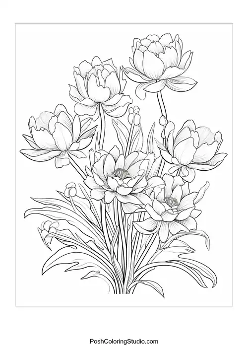 A large lotus flower with several smaller blooms nearby.