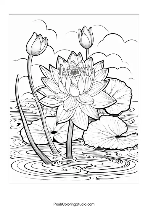 A cluster of lotus flowers with intricate petal designs.