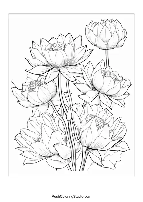 A stylized lotus flower with swirling decorative elements.